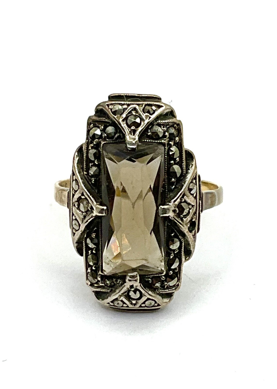 Lovely Gold Silver Amethyst Marcasites Ring Circa 1920