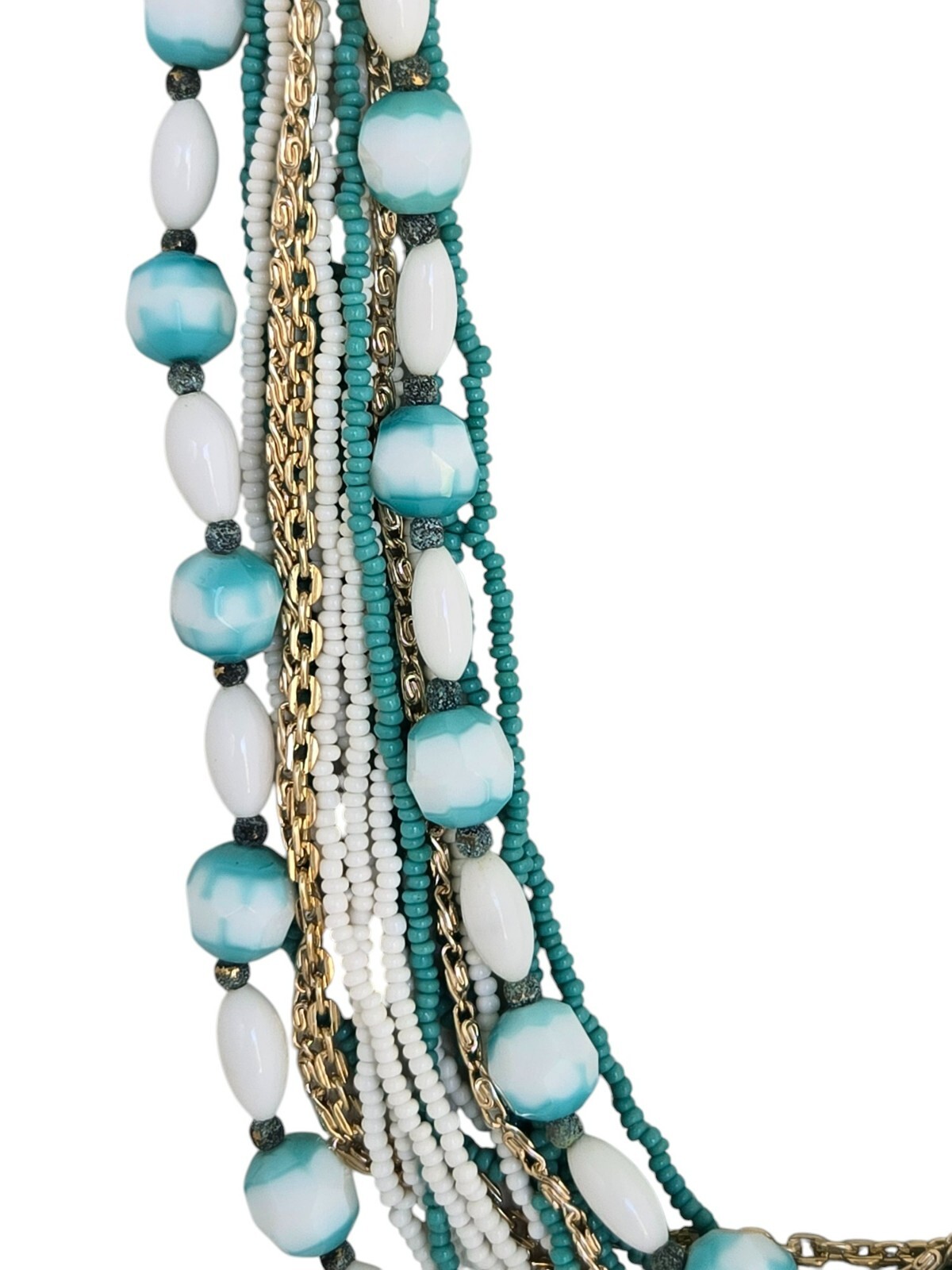 Vintage Turquoise and White Bead Necklace and Clip Earrings Set
