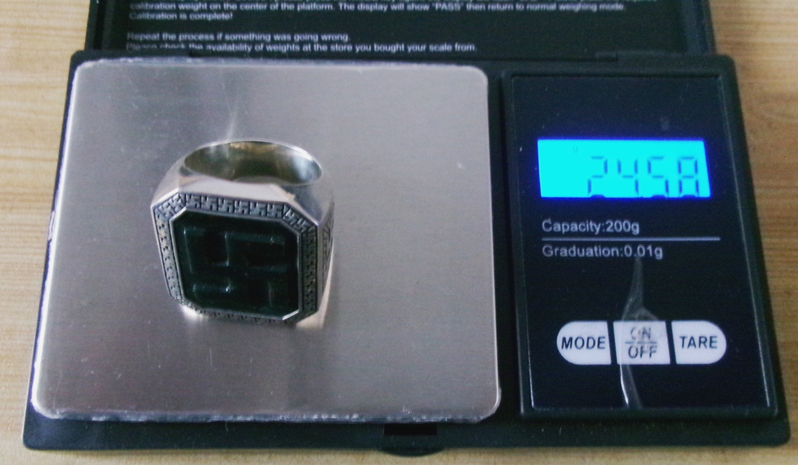 HUGE Antique Sterling Silver Bloodstone Buddhist Manji Ring 25gr 15ct Size 11 US
