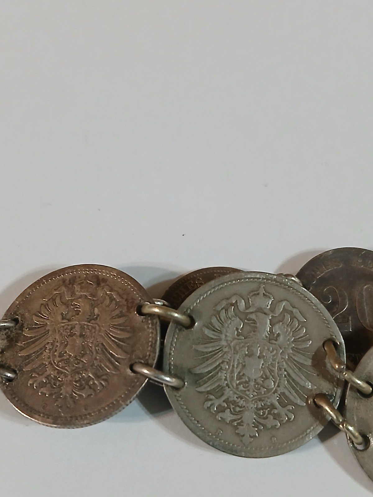 900 Silver Antique 1874-1876 Germany Coin Link Bracelet 8″ 11 Coins 25g