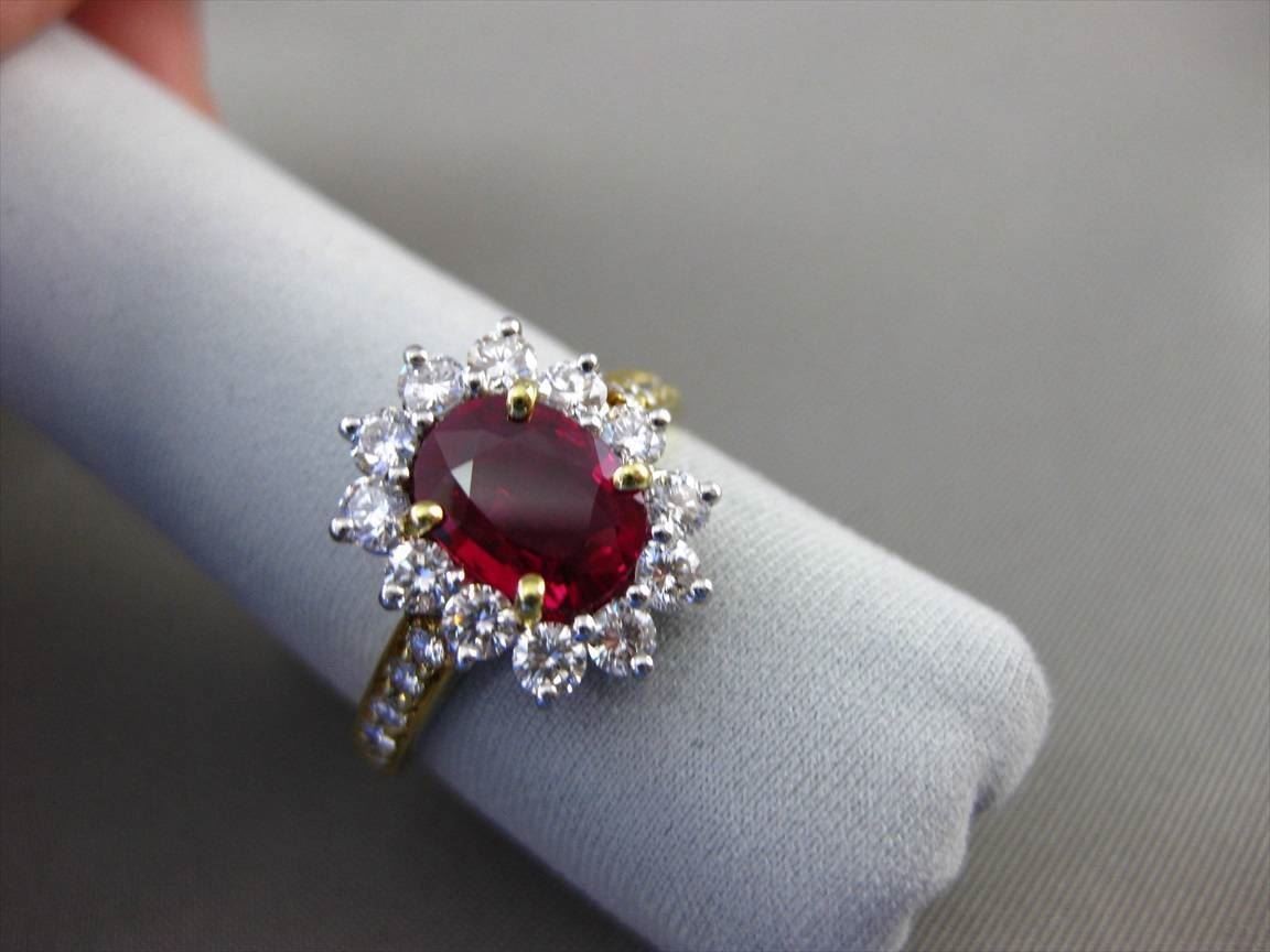 ESTATE 1.99CT DIAMOND & AAA RUBY PLATINUM 18KT Y GOLD ENGAGEMENT RING E/F VVS-VS