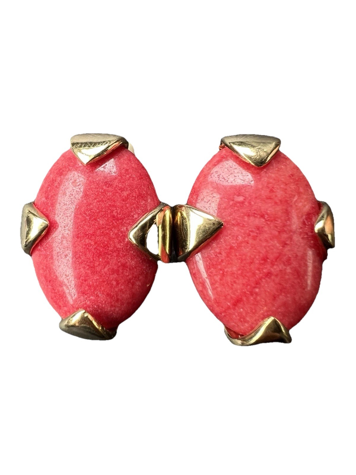 VTG Gold Tone CINER Oval Dome Cabochon Clip On Earrings Faux CORAL Glass Signed