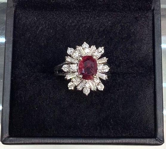 18K White Gold 1.76ctw Oval Ruby & Mixed Cut VS Diamond Cocktail Ring
