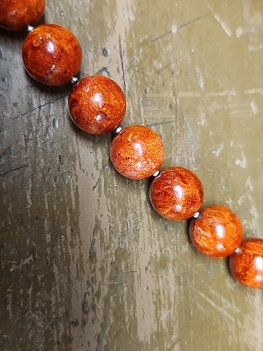 Vintage Apple Sponge Coral Necklace 925 Sterling Silver Clasp 210 Grams