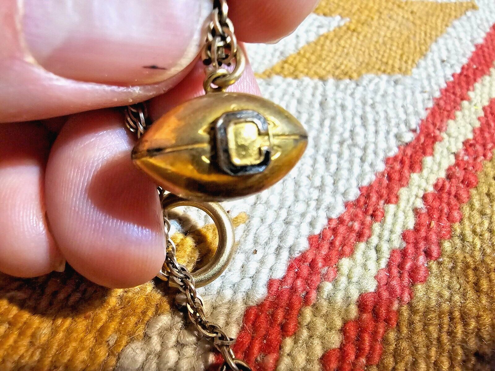 Cool ca1930s Letter C Enamel Gold Filled Football Charm Pendant Hadley Watch Fob