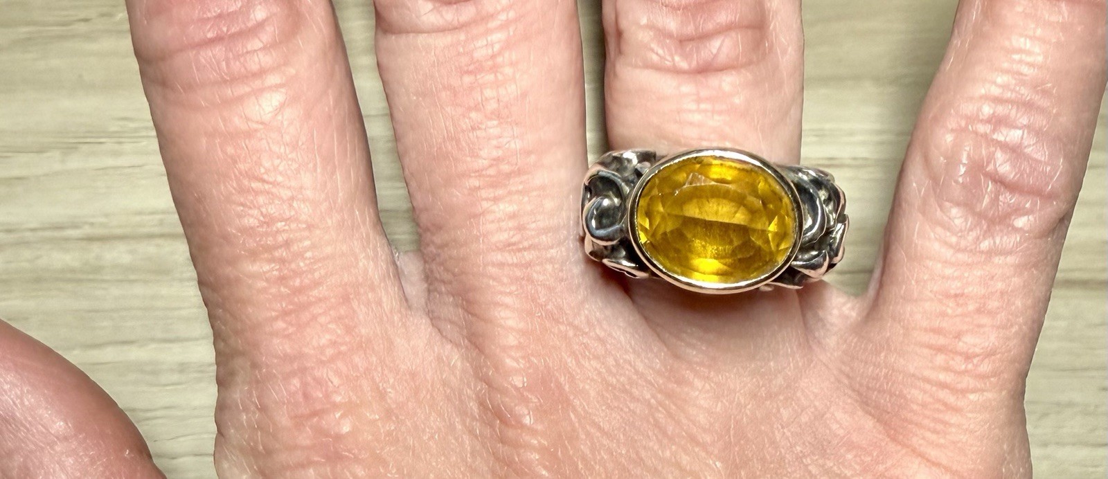 Dian Malouf Sterling Silver & 14K Gold Abstract Swirl Citrine Ring, Size 8