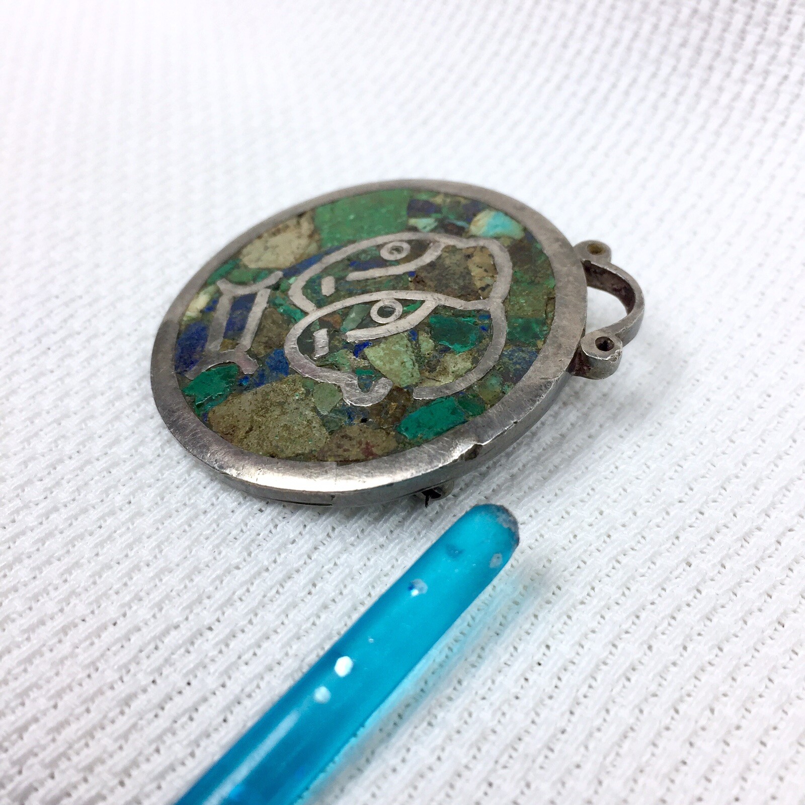 Los Castillo Mosaico Azteca Taxco Mexico Sterling Silver Brooch Zodiac Gemini
