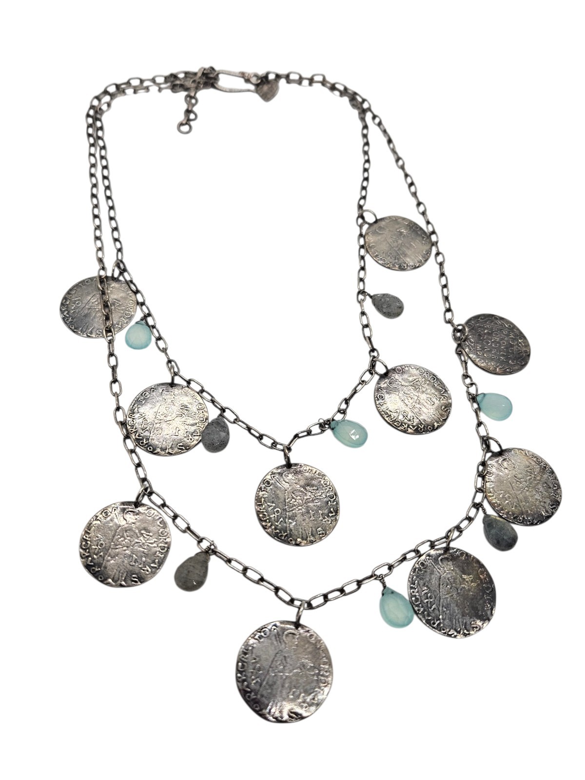 Vintage Stella & Dot Riviera Chalcedony / Labradorite Multi Strand Coin Necklace