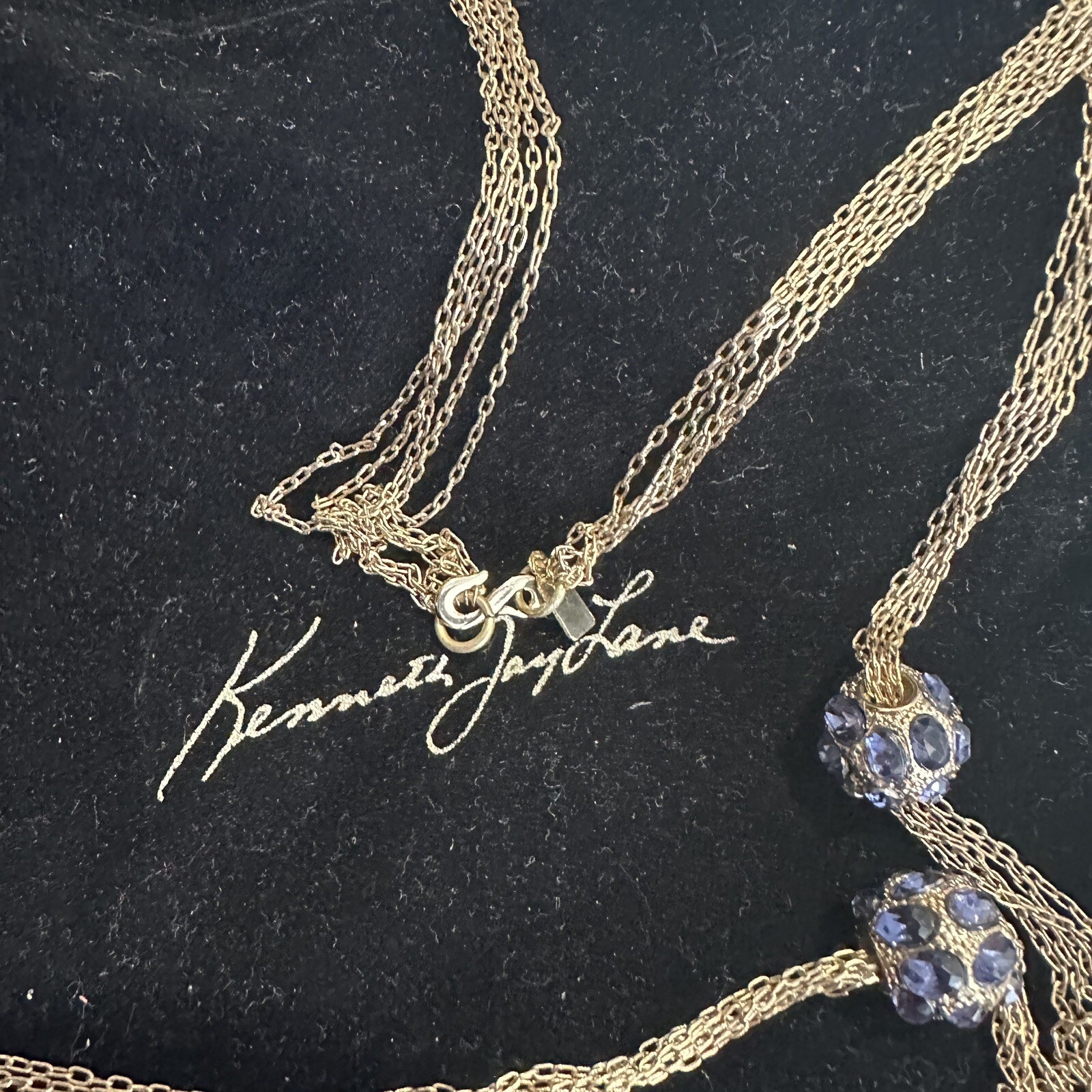 KENNETH JAY LANE SIGNED NECKLACE WITH BLUE CRYSTALS and POUCH