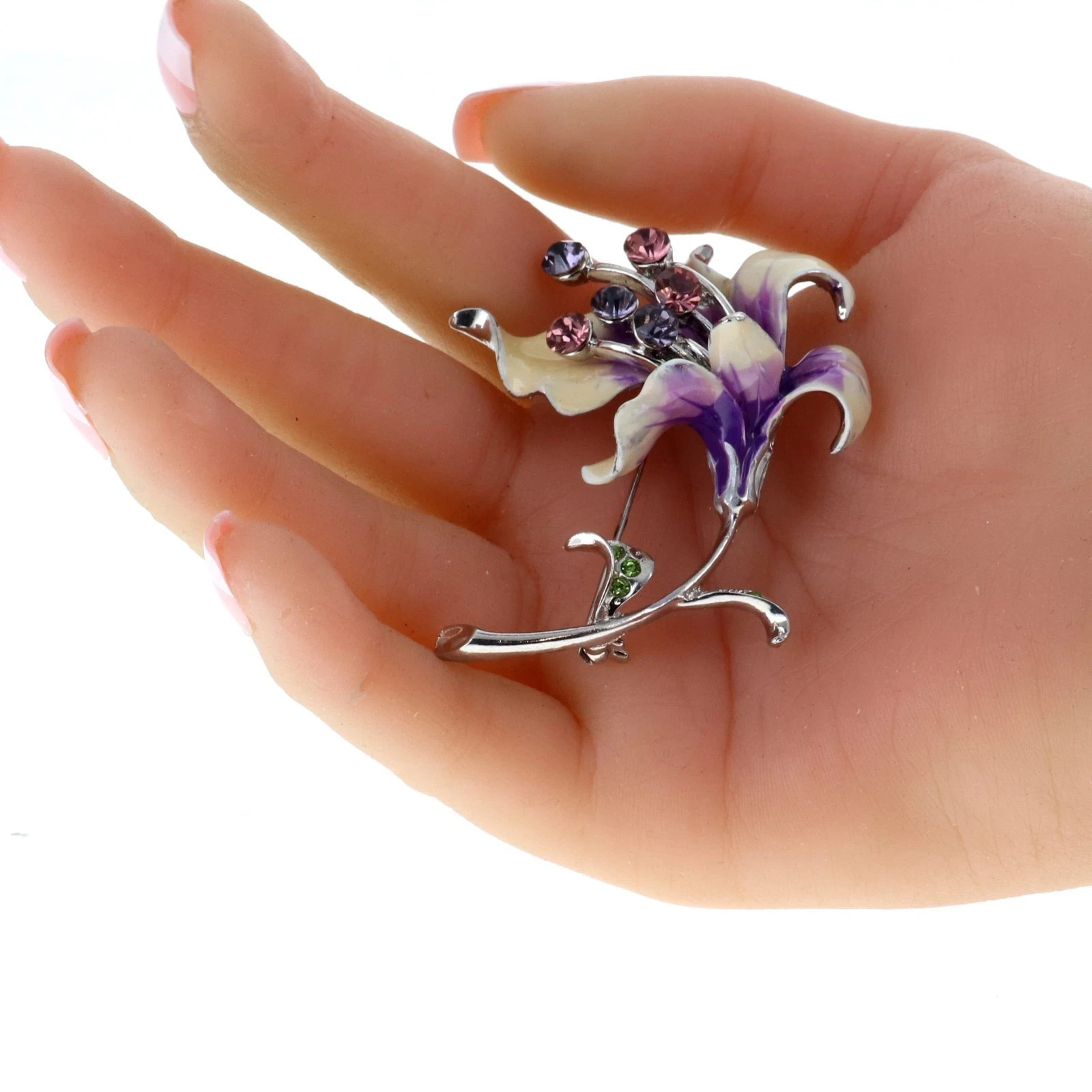 Luxury Jewelry Enamel Purple Orchid Flower Brooch Pin Charm