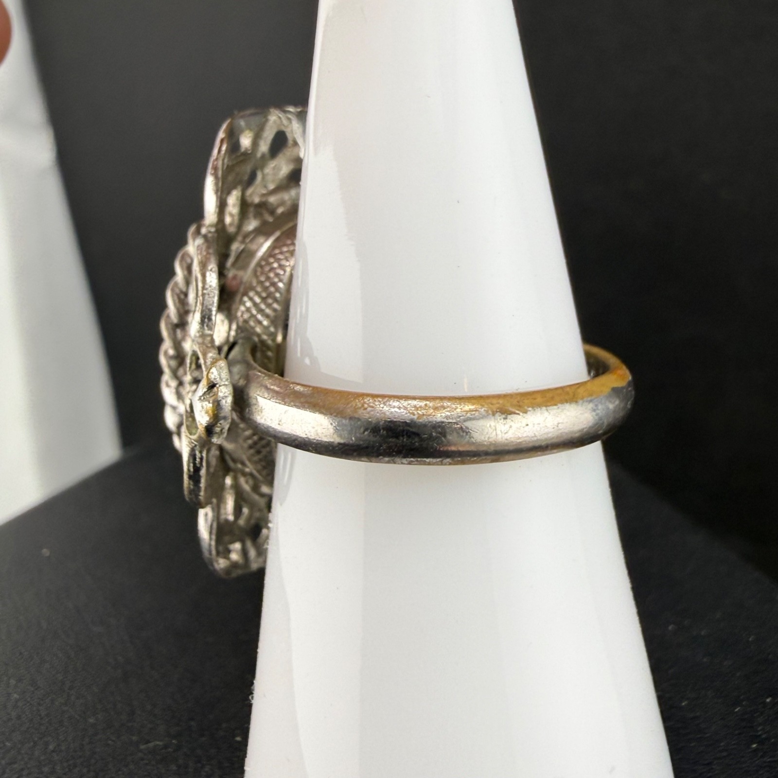 Vintage Whiting & Davis Ring Silver Tone Adjustable Size 6