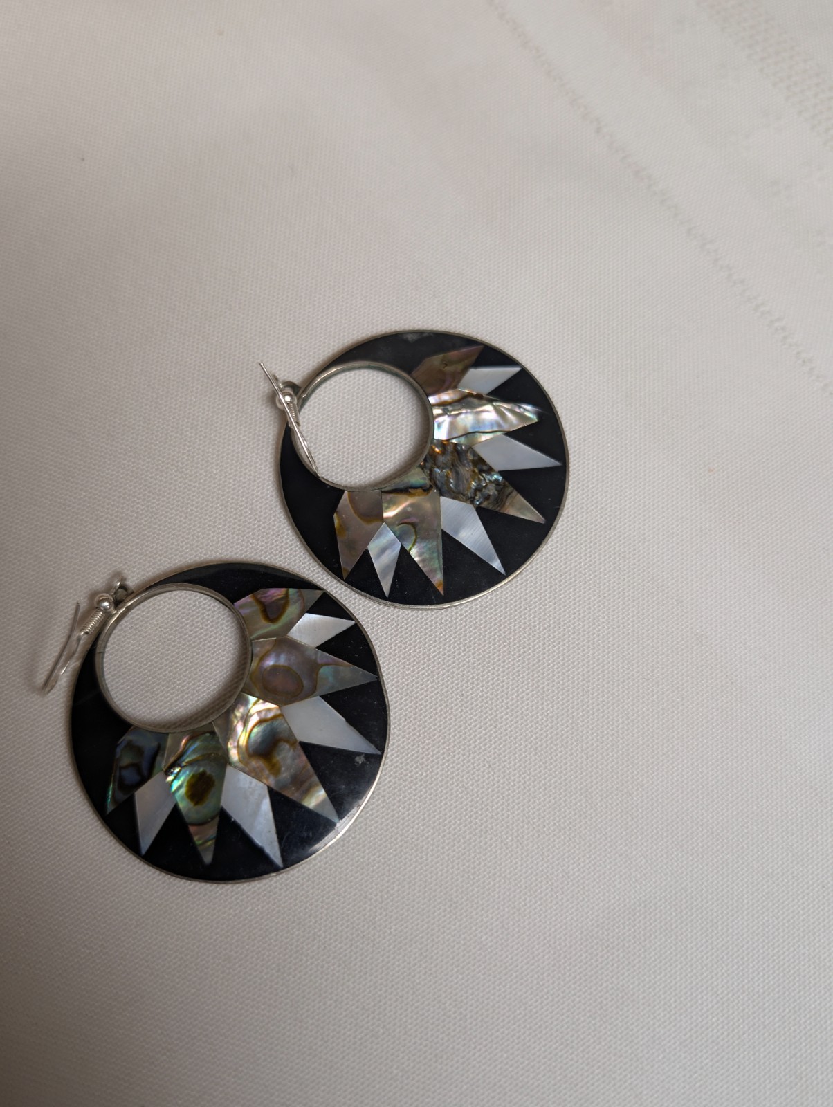 Vintage Alpaca Mexico Sterling Silver 925 Abalone Mother of Pearl Inlay Earrings