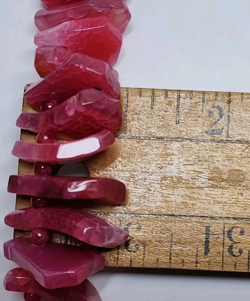 Gorgeous Pink Crackle Agate Stone .925 Clasp Statement Beaded Necklace 148g