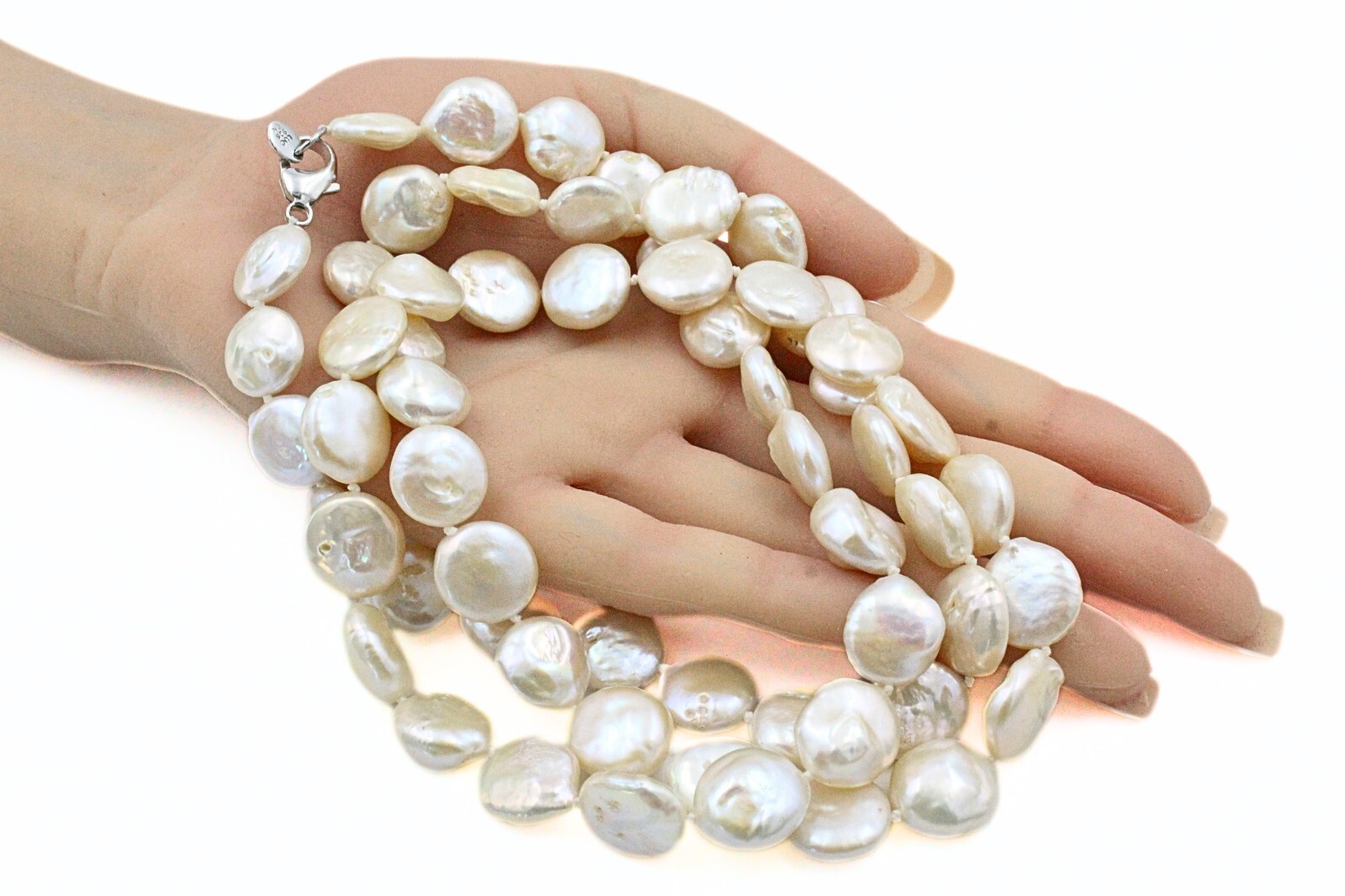 HSN Lucas Lameth Sterling Silver Flat Round Biwa Freshwater Pearl Necklace