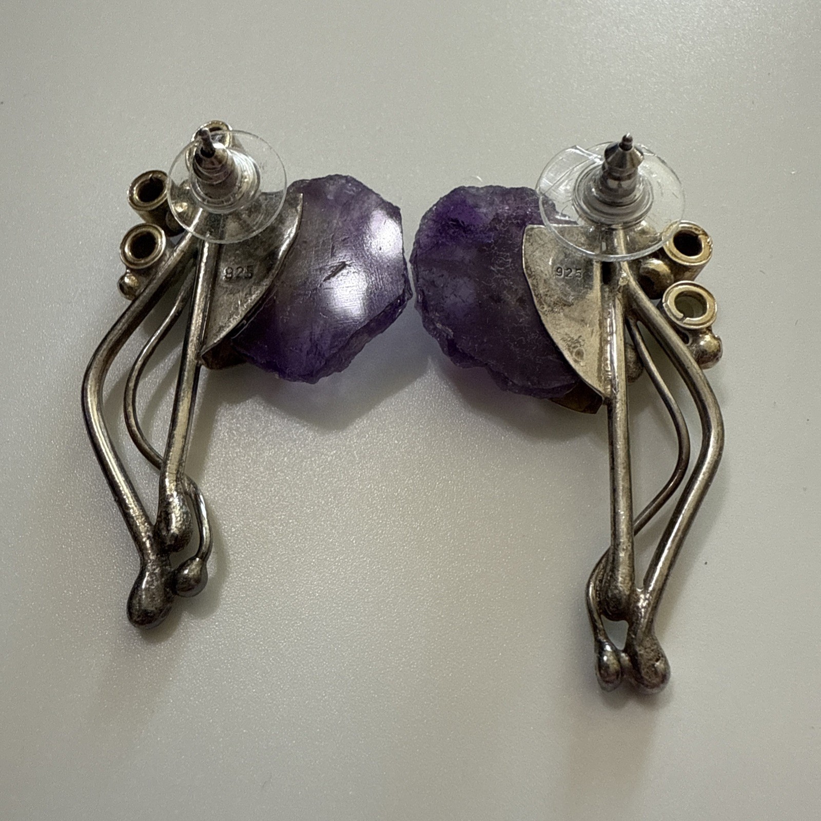Vintage Artisan Amethyst Geode Sterling Silver Pierced Earrings