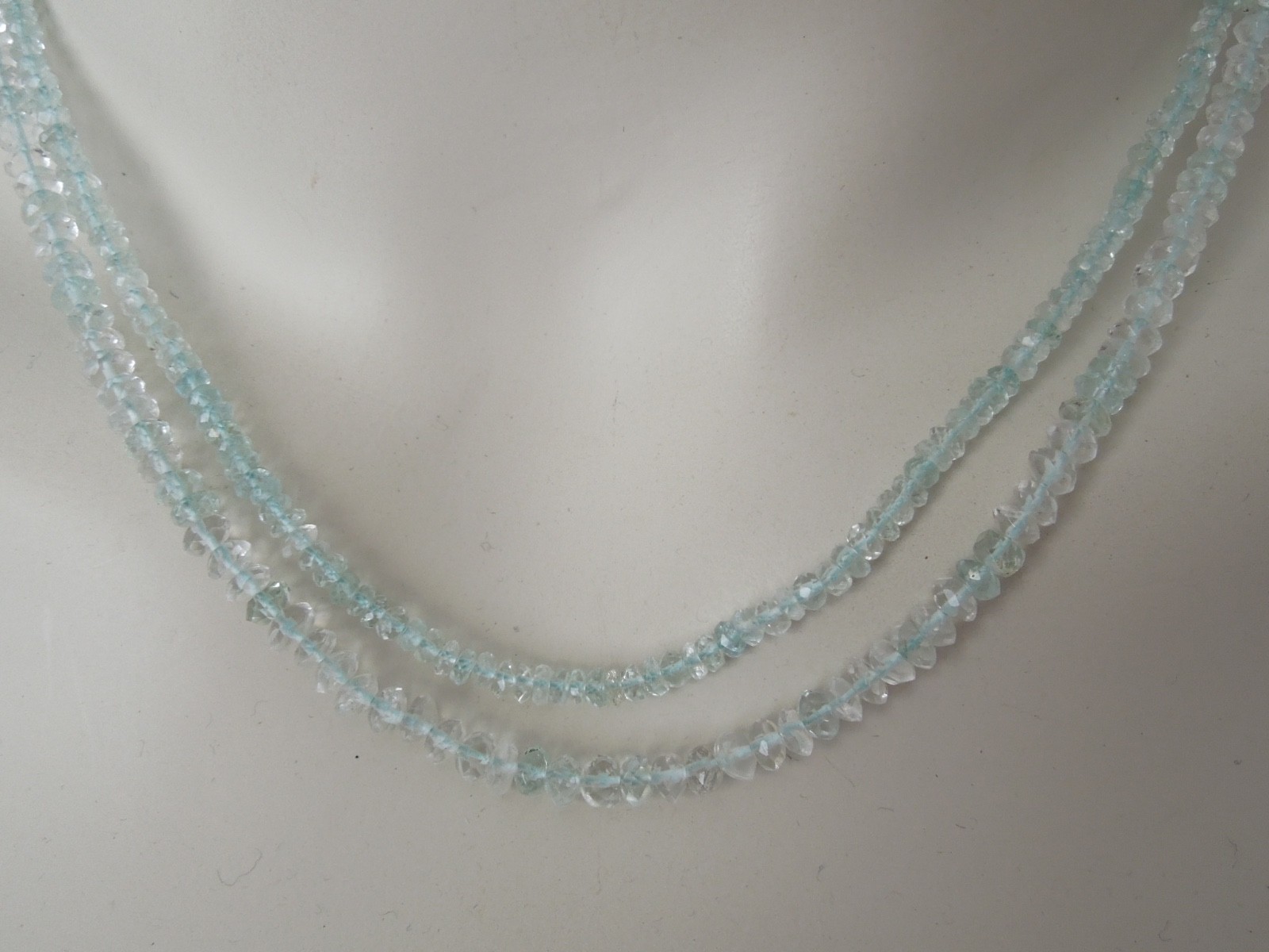 Aquamarine Necklace 375 Gold 2 Strand Faceted Rondelle 19,1 g/45 cm/Ø 0,3-0,4cm