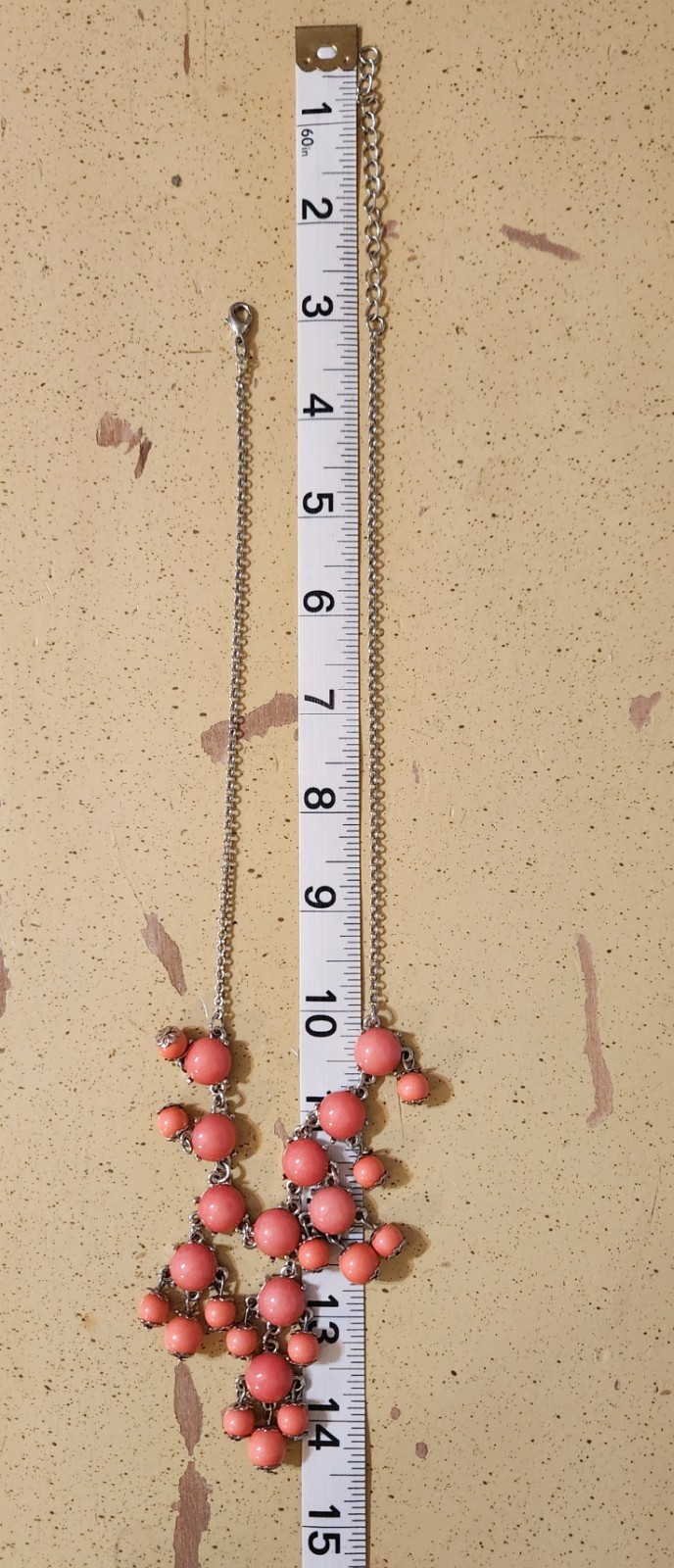 VTG Salmon Color Lucite Chandelier Silver Tone Necklace