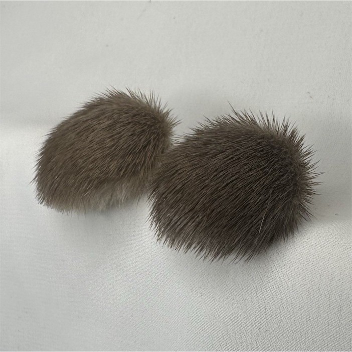 Vintage Genuine Mink Fur Clip-On Stud Earrings Round Fashion Jewelry