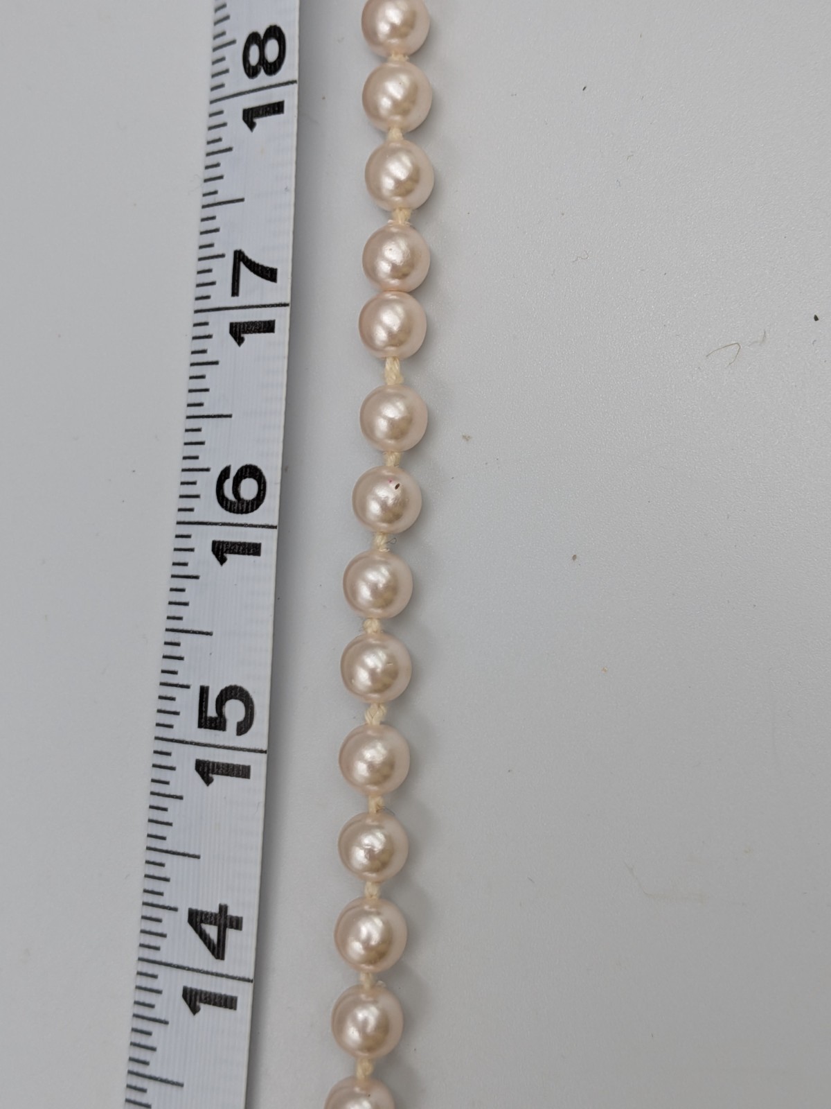 Vintage Faux Pearl Necklace Knotted with silver tone fish- hook clasp unbranded
