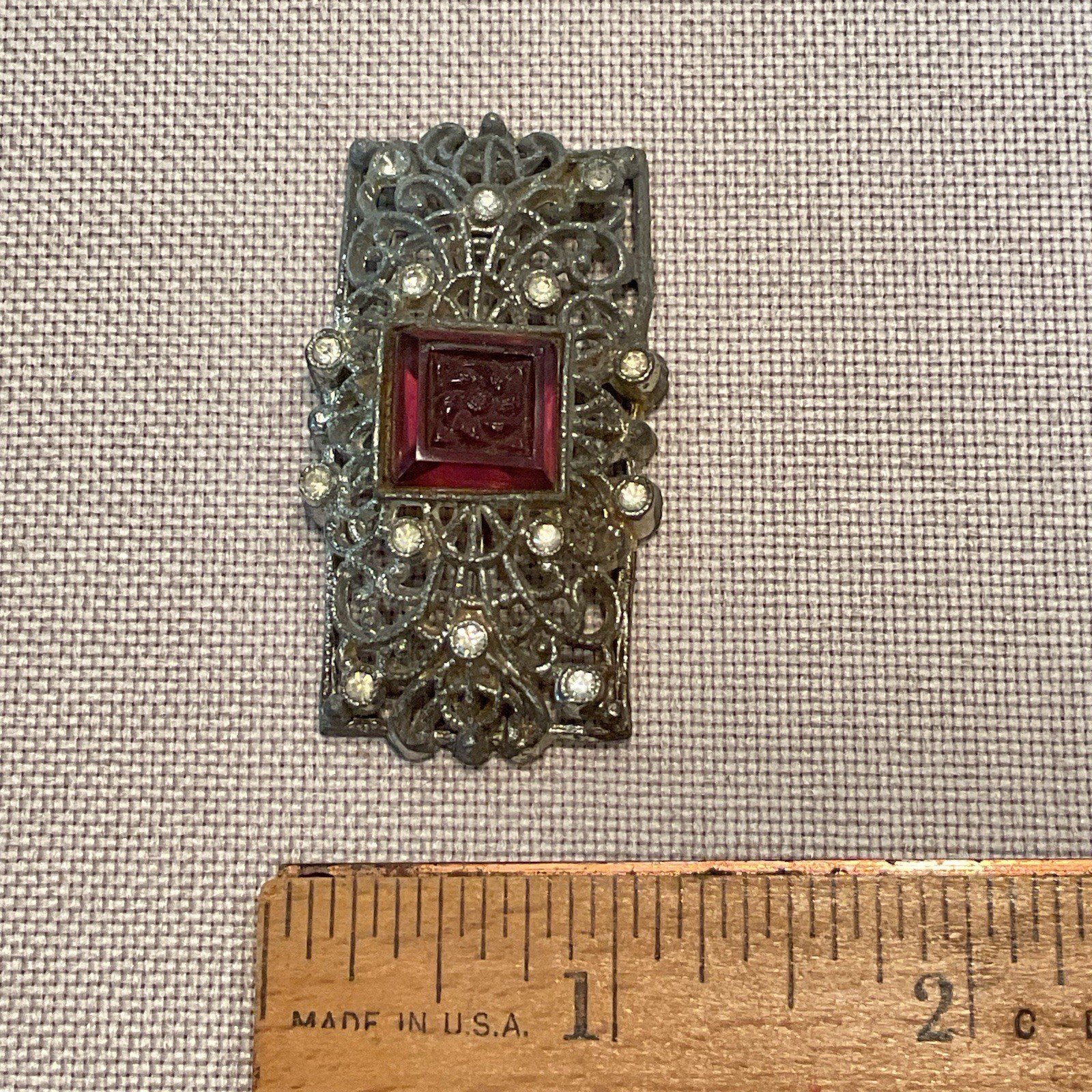 Vintage Brooch Pin Original 1930s 40 Filligree Silver Tone Intaglio Stone Flower