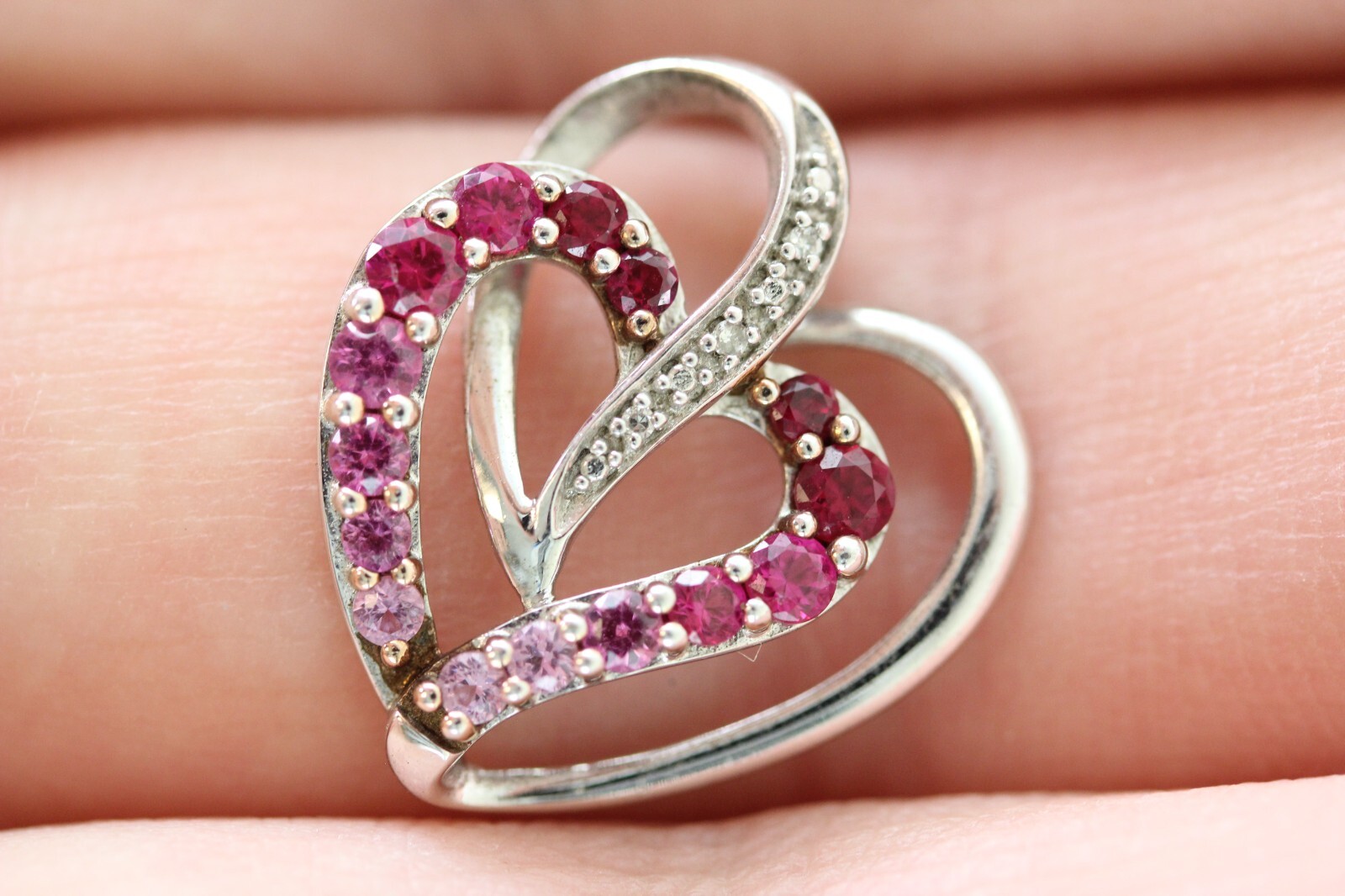 VINTAGE HEART RED RUBY DIAMOND ACCENT STERLING SILVER 925 PENDANT NATURAL STONE