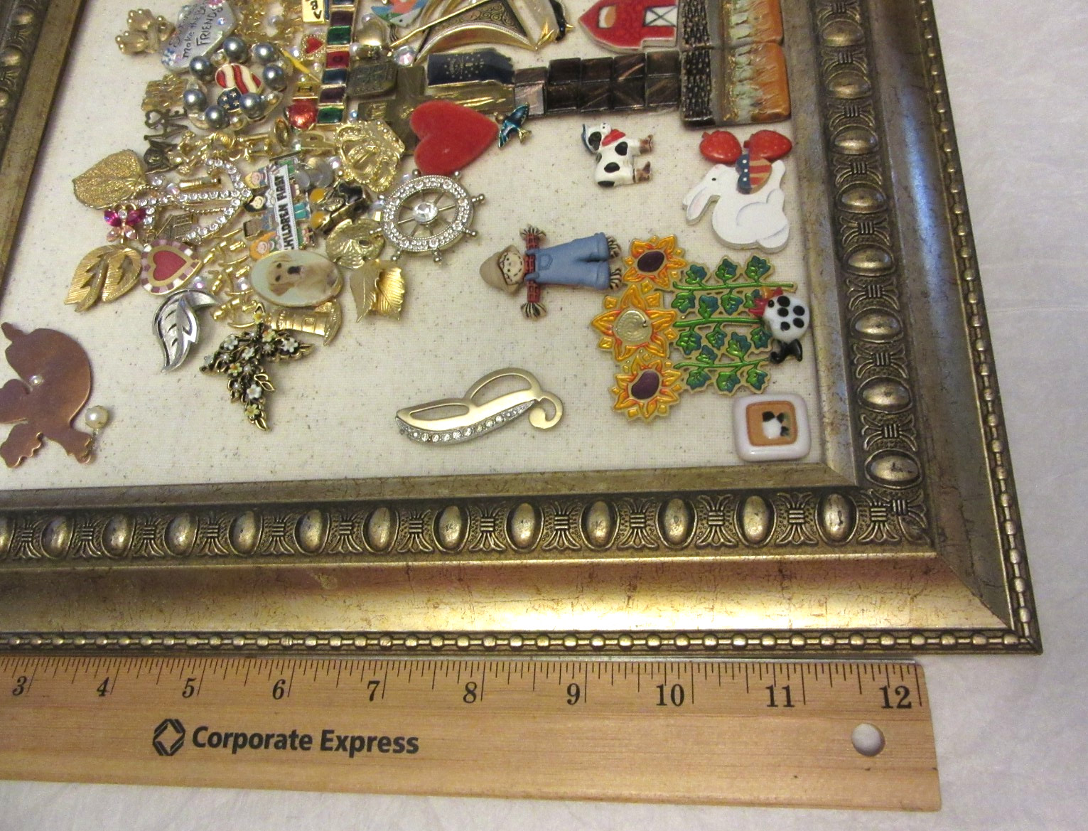 Vintage Jewelry Art Tree of Life Gold Tone Framed, All Different Costume Jewelry