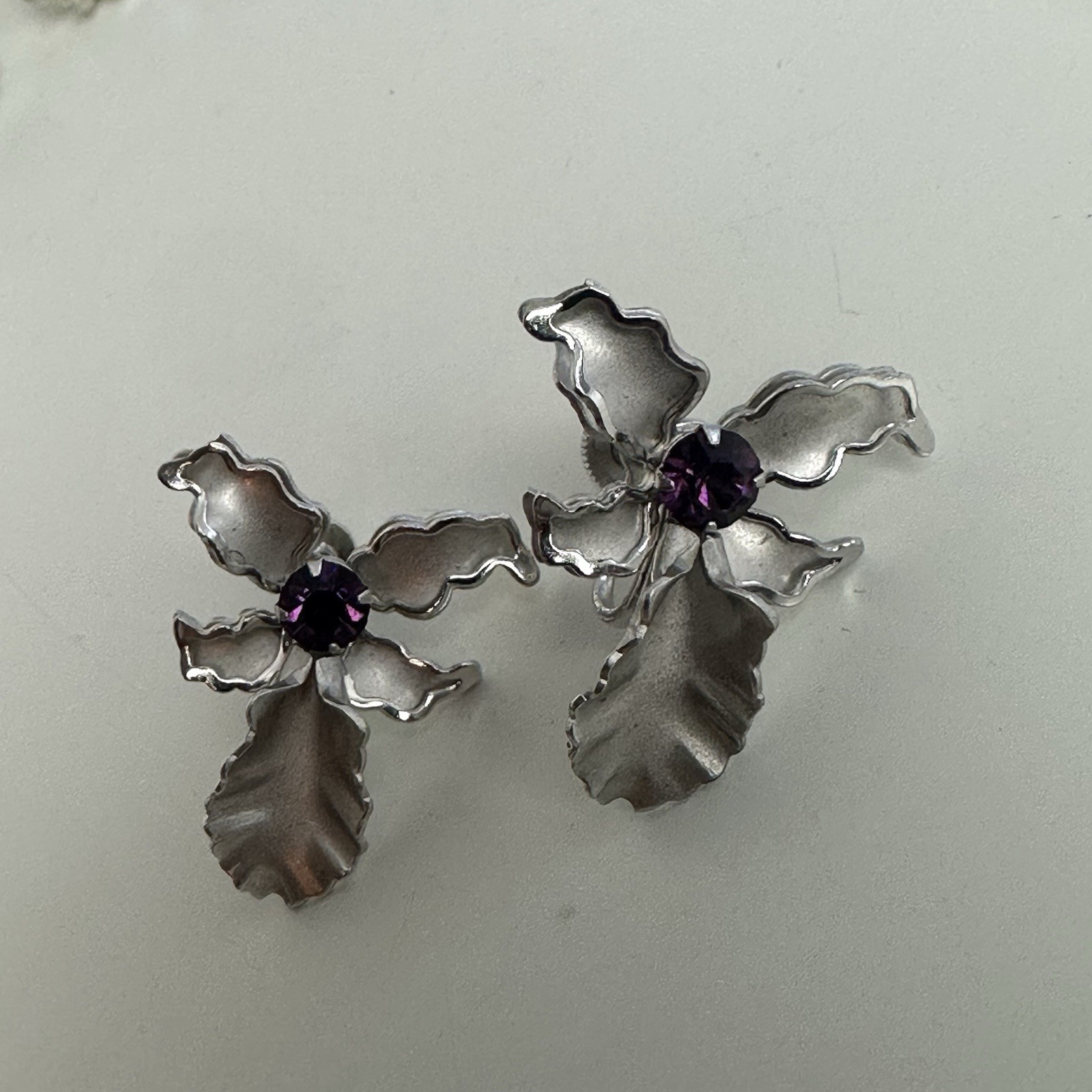 Vintage Clip On Earring Lot Millefiore Hollycraft Star Orchid Moonglow Purple