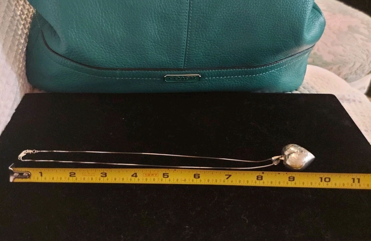 Vintage Sterling Silver Large Etched Puff Heart Necklace
