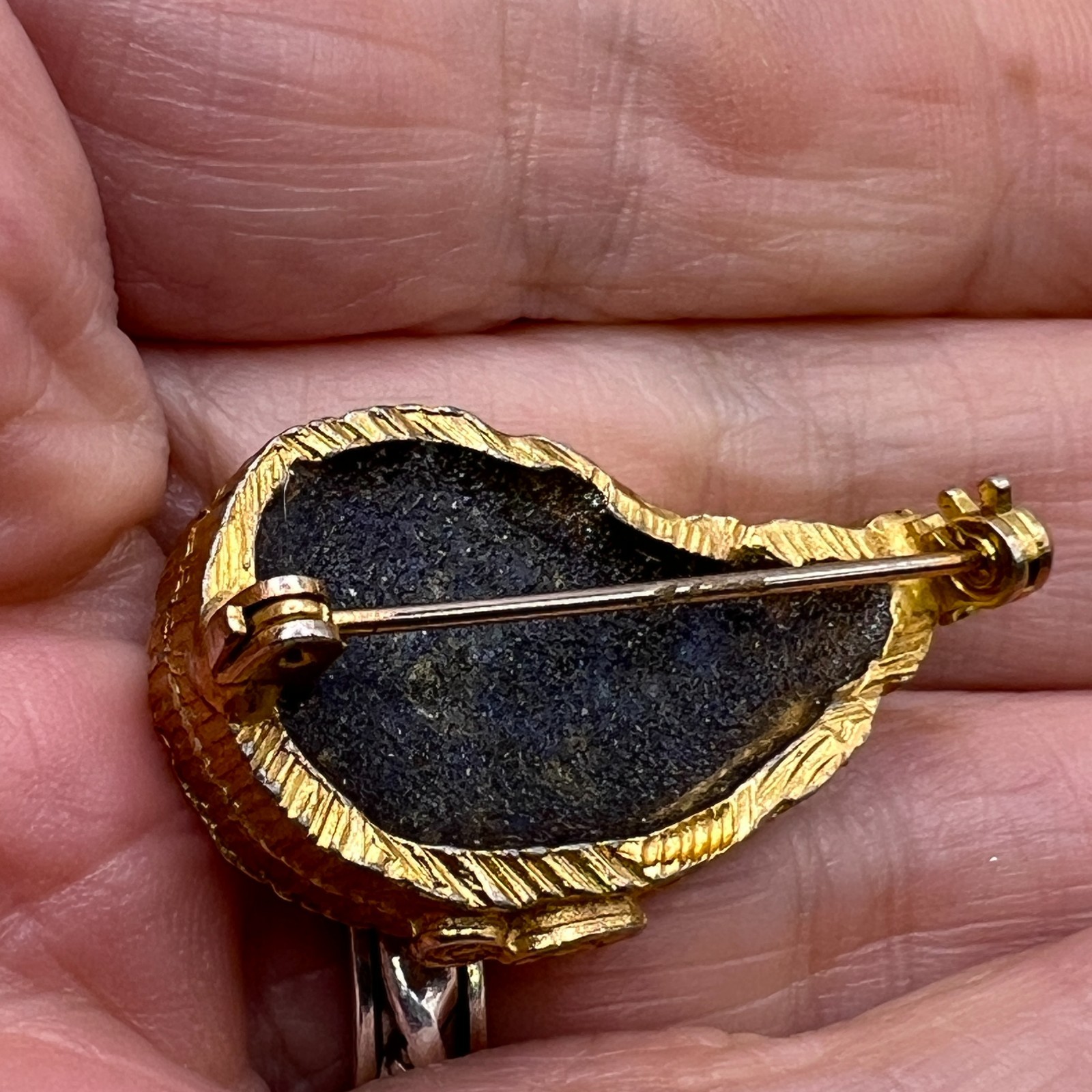 Signed Lester JOY Plique a Jour Purple Paisley BROOCH Gold Tone Costume Jewelry