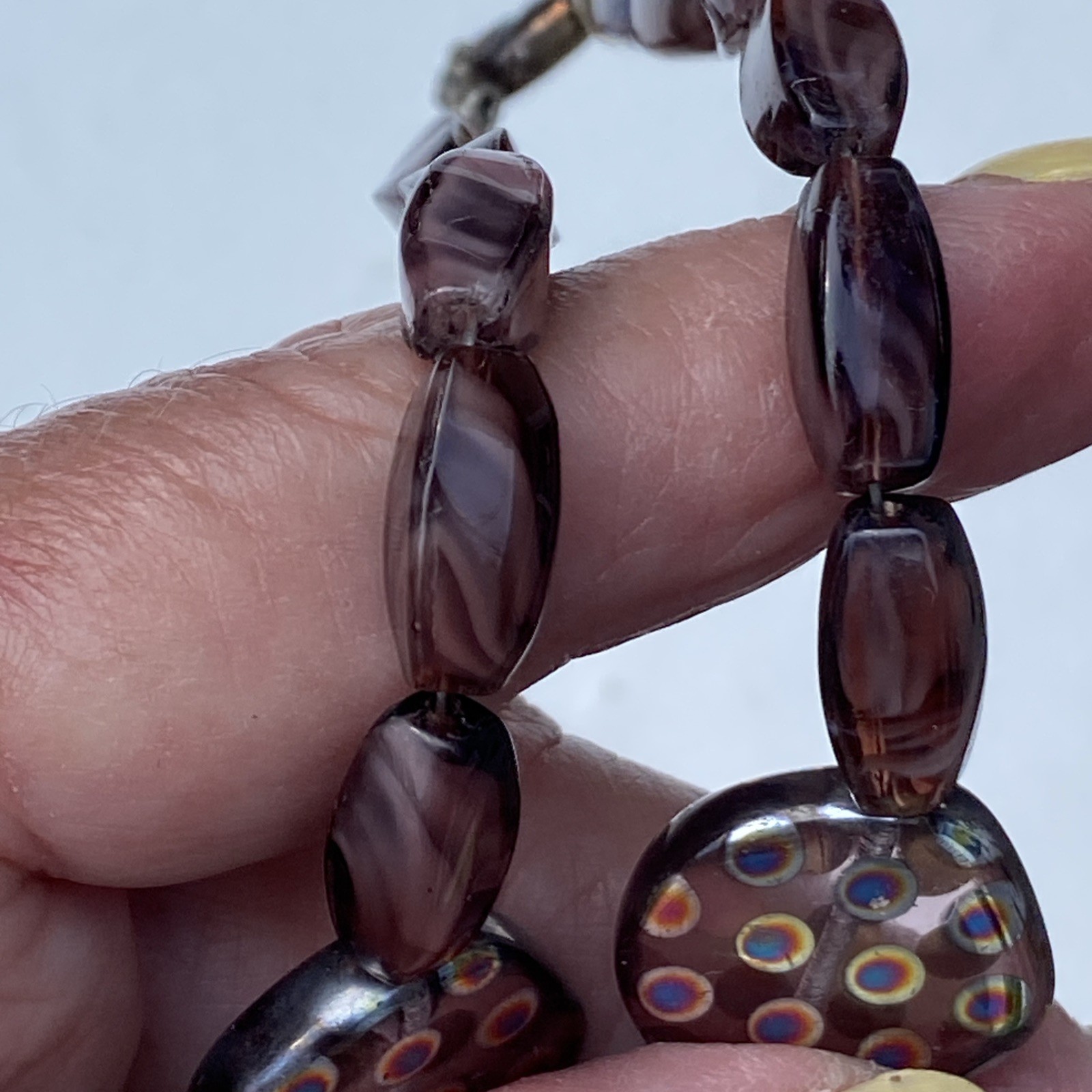 PURPLE GIVRÉ PEACOCK BEADS ART GLASS RETRO VITRAIL CRYSTAL GLASS NECKLACE