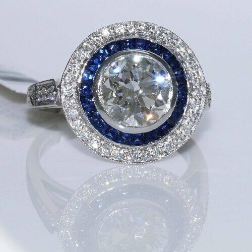 2CT Lab-Created Diamond Vintage Halo Sapphire Engagement Ring 14K White Gold FN