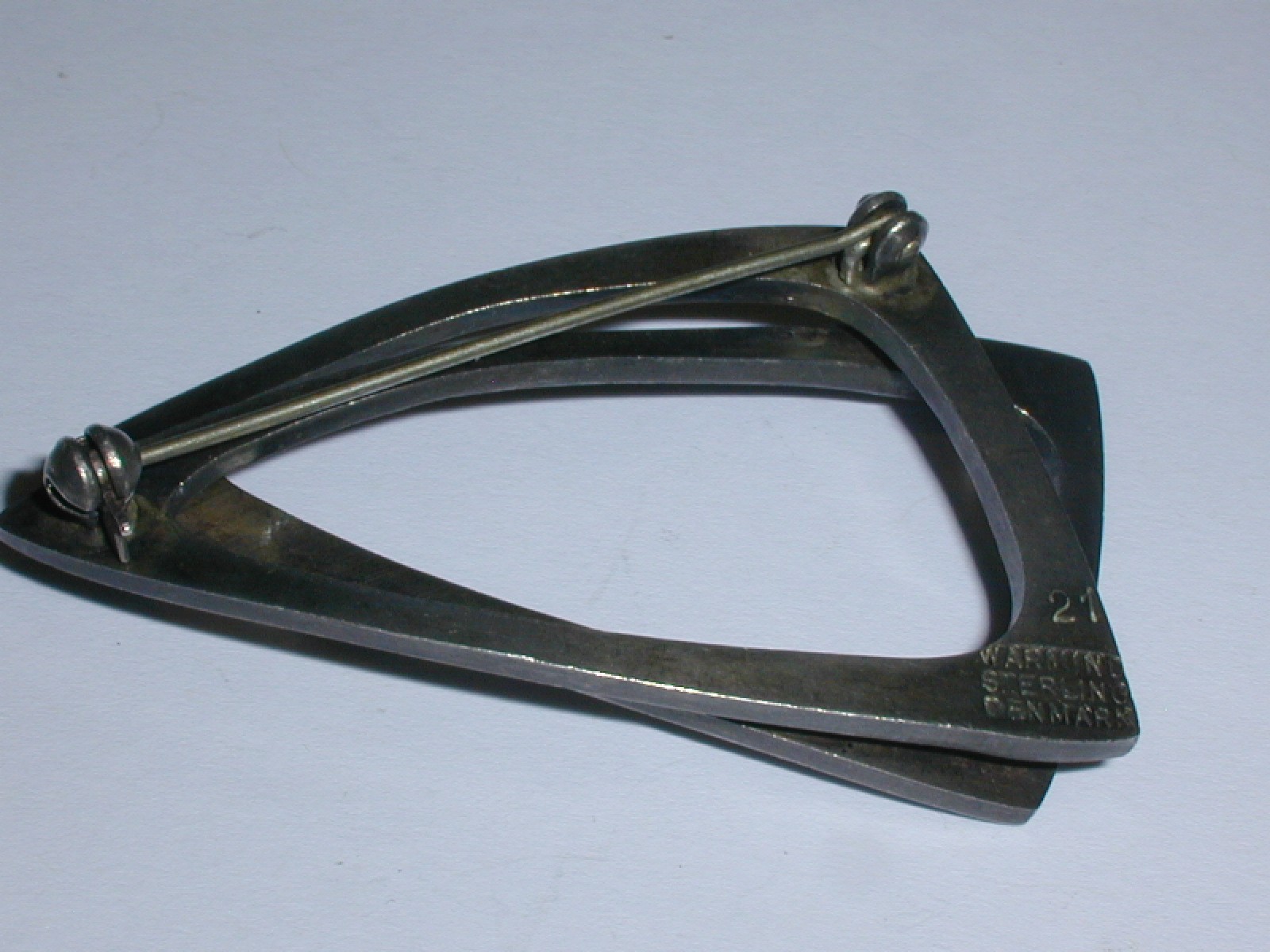 POUL WARMIND DENMARK STERLING SILVER LARGE MODERNIST DOUBLE TRIANGLE BROOCH #21!