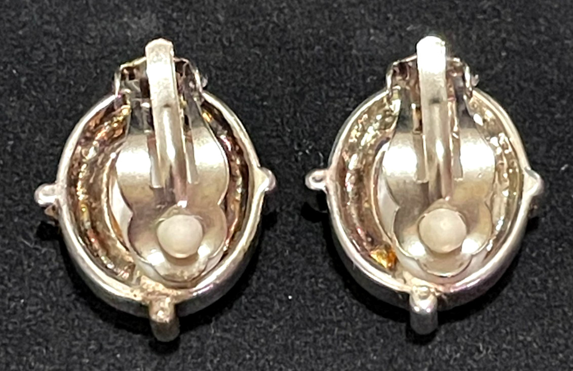 Vintage Silver Tone Clip on Earrings with white Stones