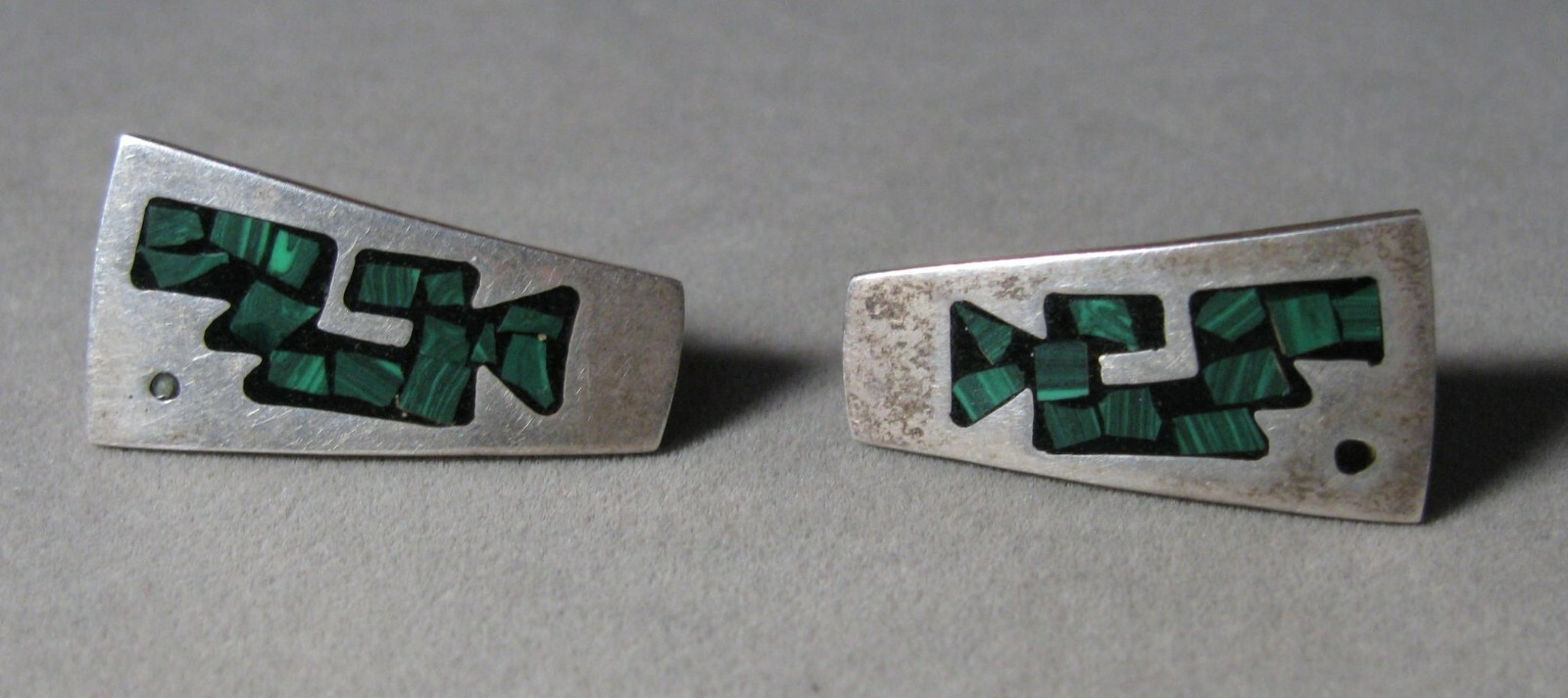 Vintage Sterling Silver Turquoise Chip Inlay TAXCO Pierced Earrings 11.4g #J3476