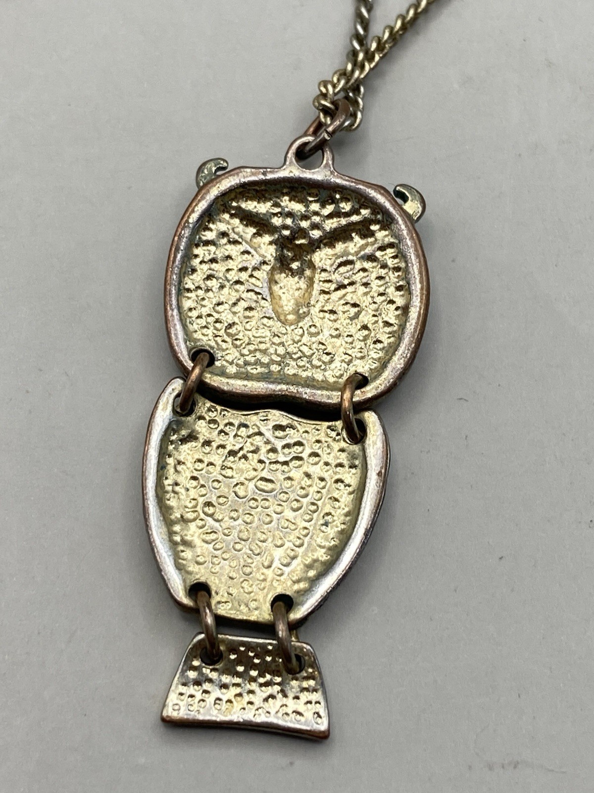 Small Vintage Owl Pendant, Dangle, Retro, Chain Link Articulated Silver Tone