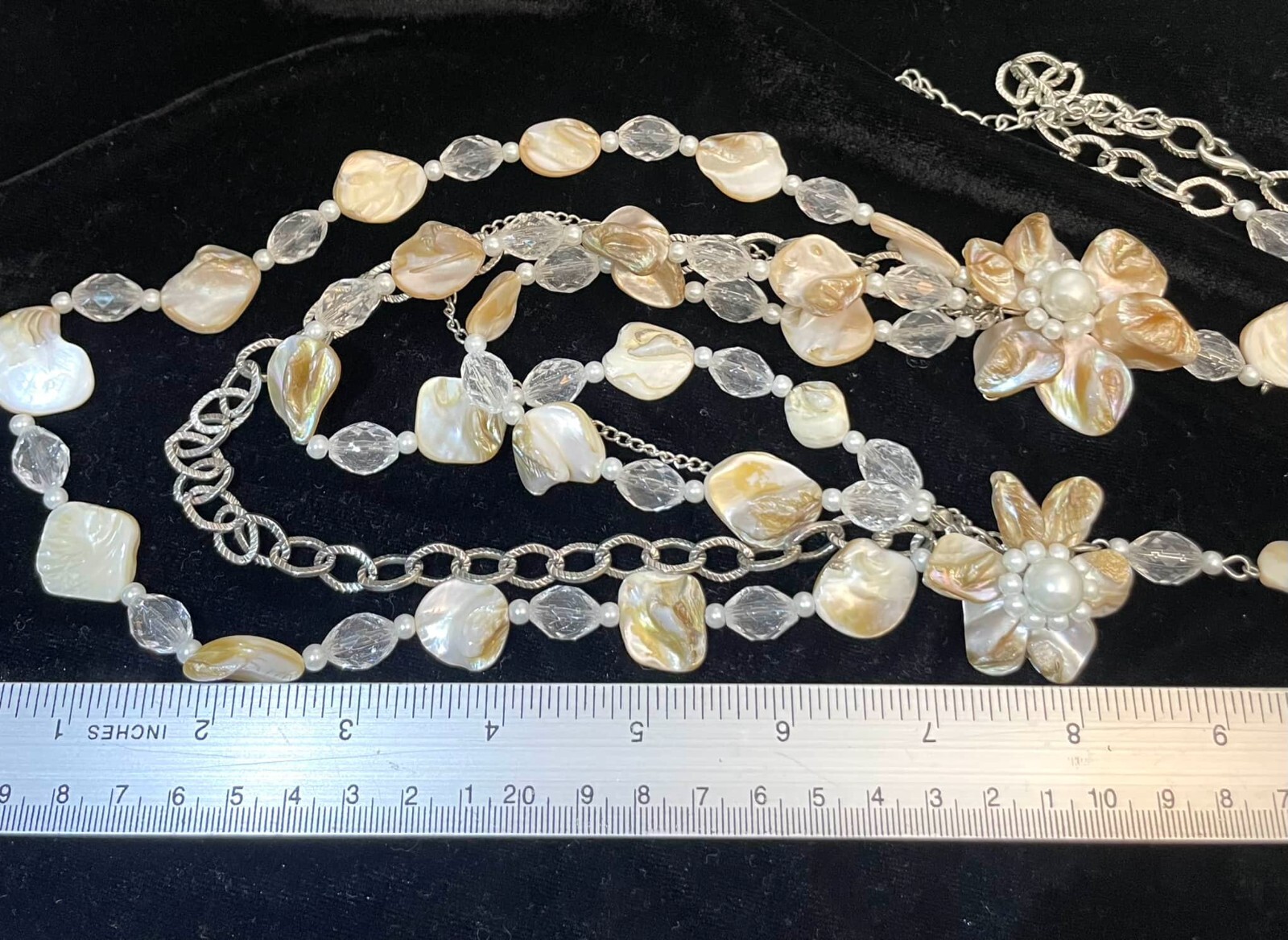 Seashell Statement Multi Strand Necklace Mother of Pearl Beads Flower Pendants