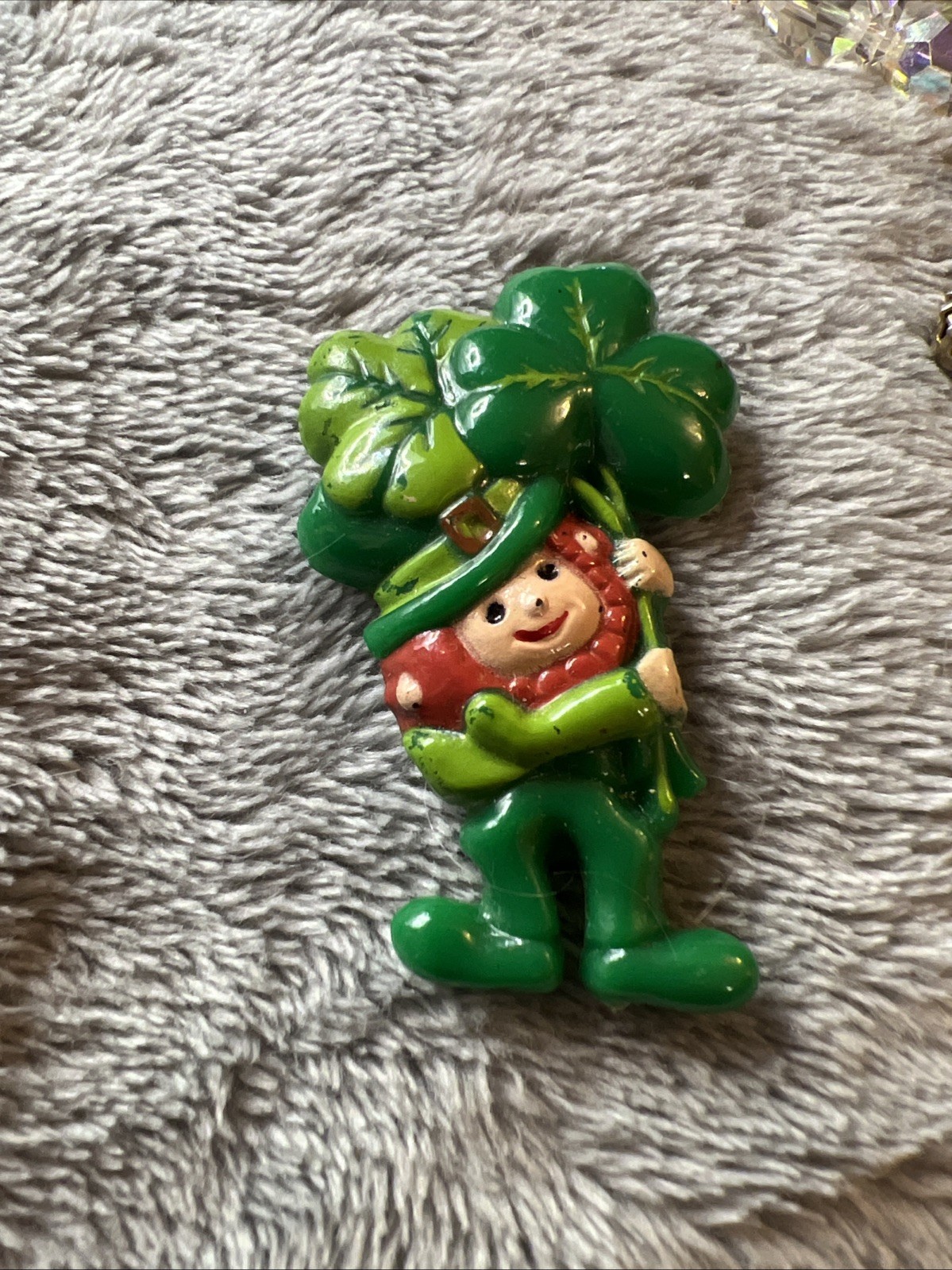 Vintage 1970s/80s Gibson Greeting Cards Leprechaun Shamrock Pin Brooch Kitsch