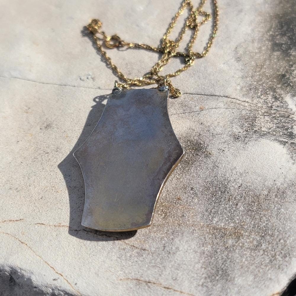 Vintage Lapis Lazuli Modernist Pendant Necklace Gold Filled Chain Blue Stone