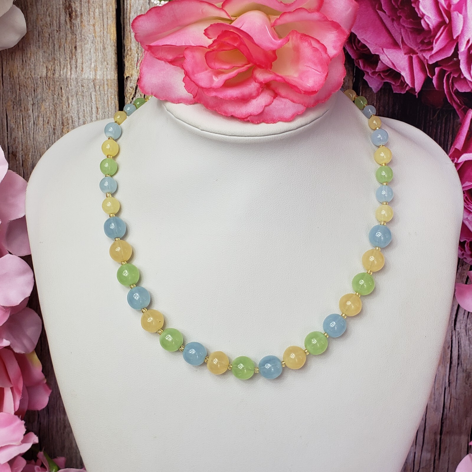 BOHEMIAN Pastel Glass Bead Choker Necklace Boho Multi Color Bead Collar