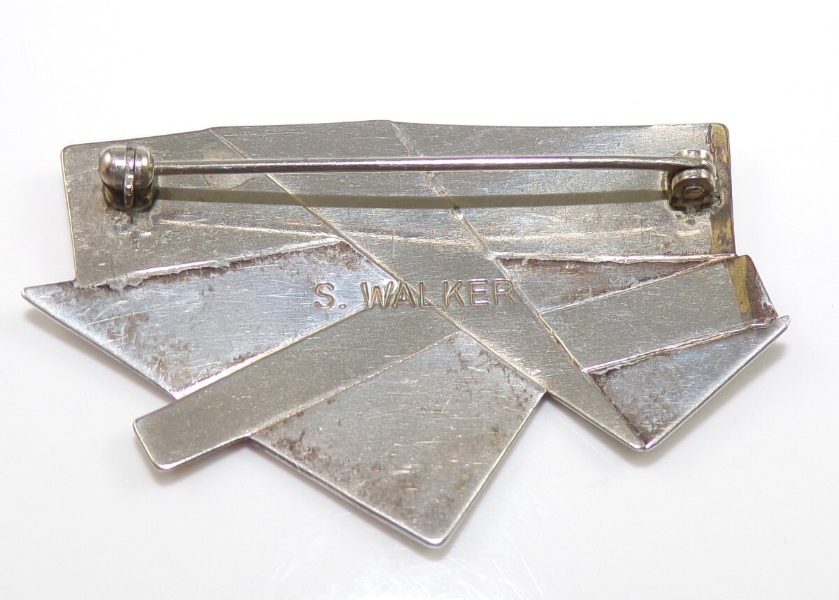 S. Walker Sterling Silver Mixed Metal Mid Century Modern Abstract Pin Brooch FZZ