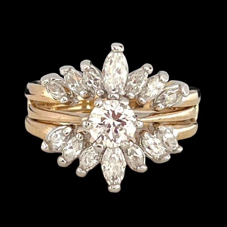 Vintage 1980s Wedding Ring Set Size 8 Cubic Zirconia 14K Gold Plate – 14F