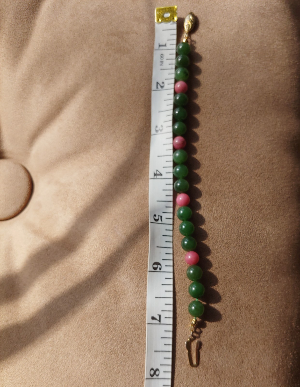 Natural Type A Jadeite & Pink Zoisite Bracelet (Mid-Century Export)
