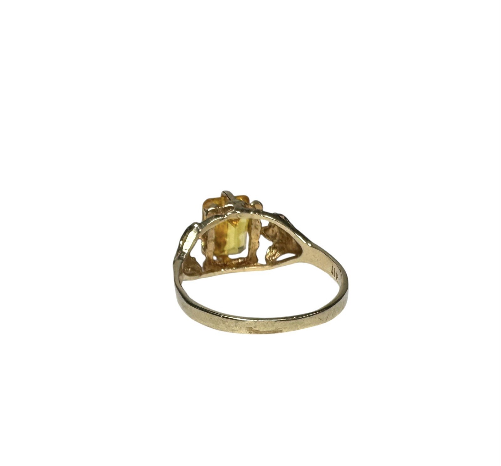 Vintage Art Deco Ring 10 K Yellow Gold & Emerald Cut Yellow Crystal CZ Sapphire