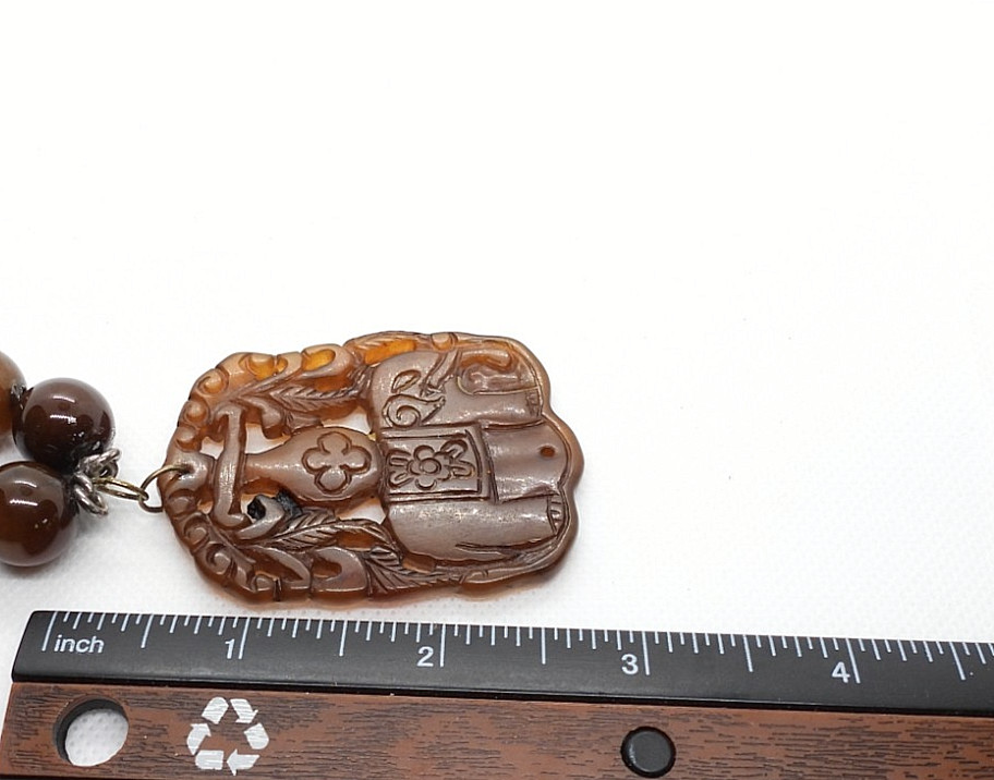 Vintage Jadeite Elephant Pendant Necklace Tiger Eye Quartz Sterling Silver 925