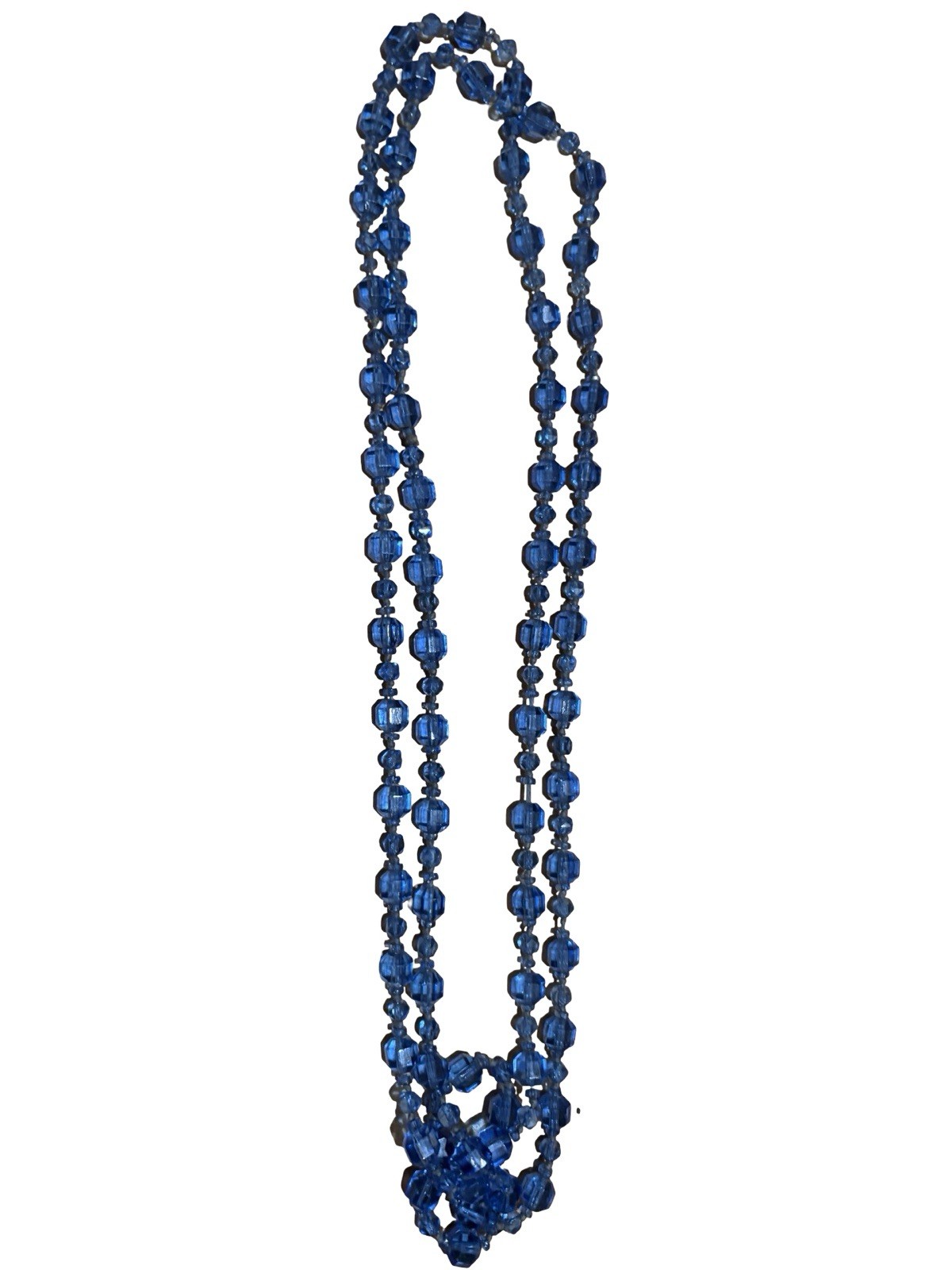 Antique 1920s Flapper Czech Glass Long Necklace Ceylon Sapphire Blue Beads 64”