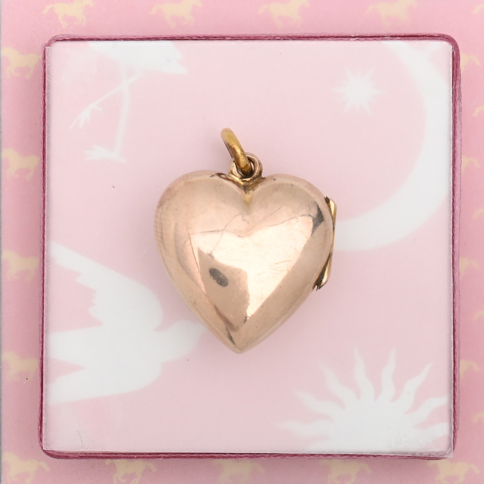 Antique Victorian Puffy HEART Starburst Gold Filled Paste Charm Pendant Locket