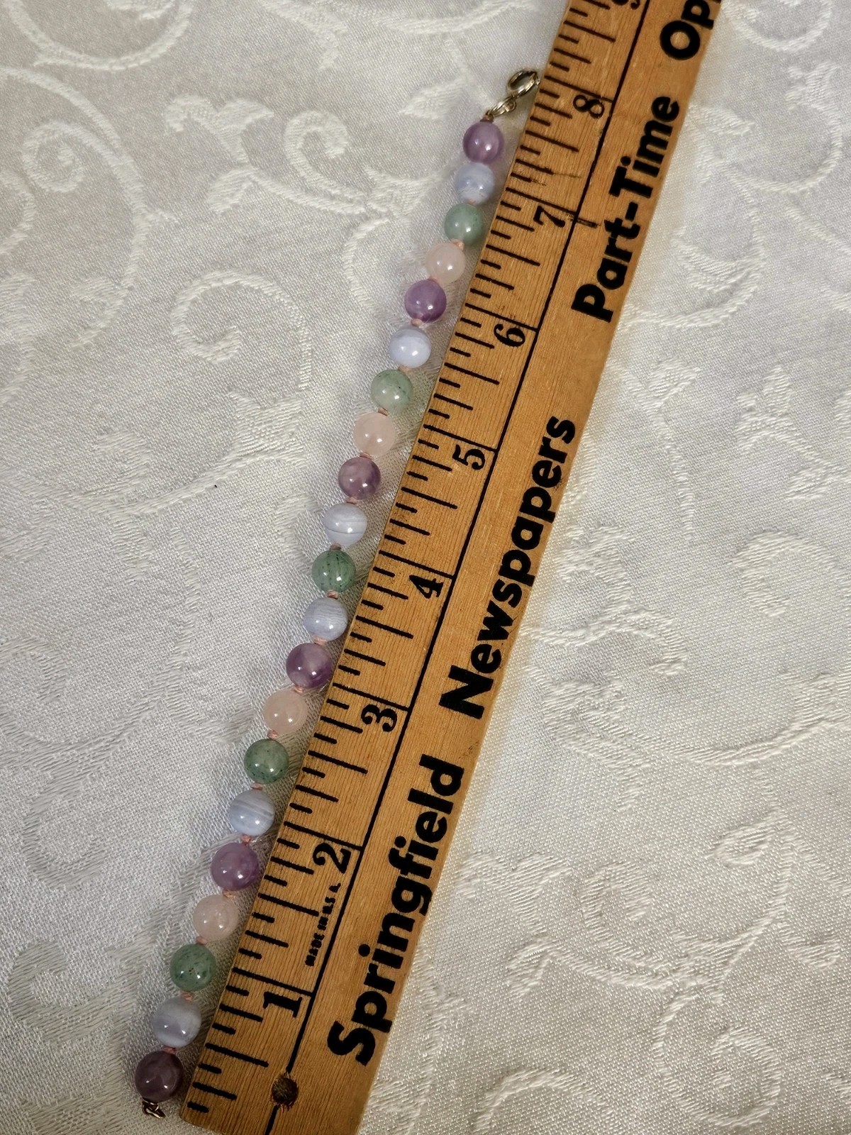 Vtg Multi Color Pastel Round Beaded Necklace Bracelet Set Jade Agate Quartz