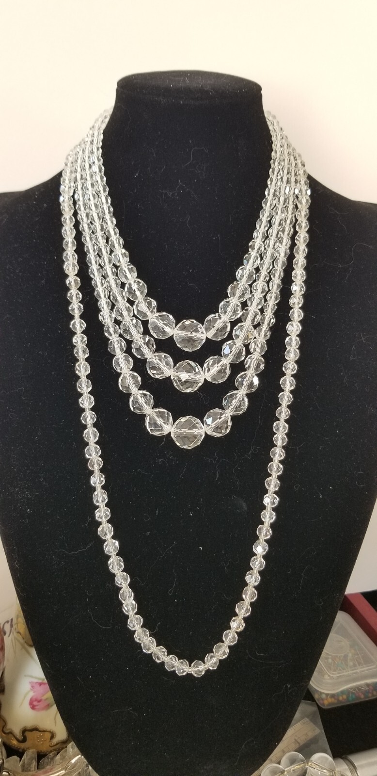 Vintage Multi Faceted Crystal Glass Beaded Necklace On Chain Lot of 2 Stunning