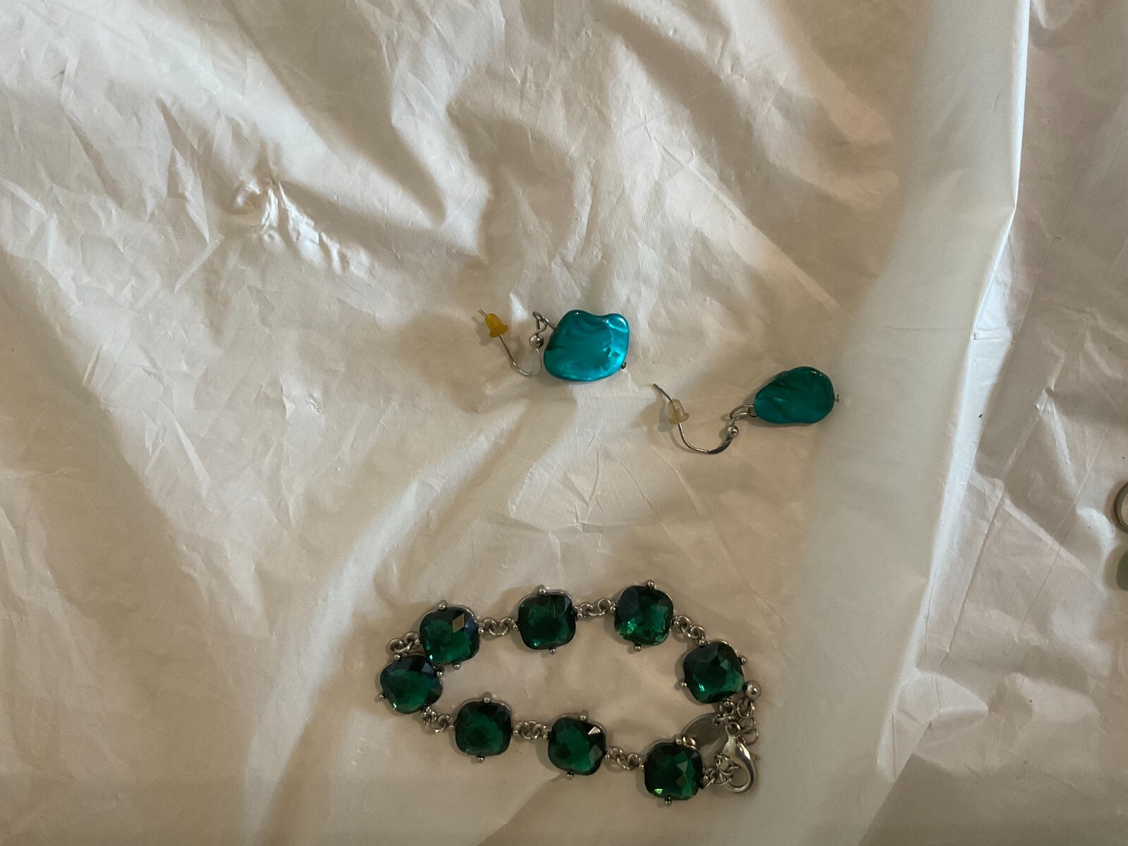 Abalone Shell Necklace Bracelet Earrings Set Pierced Vintage Blue Green 5 Pieces
