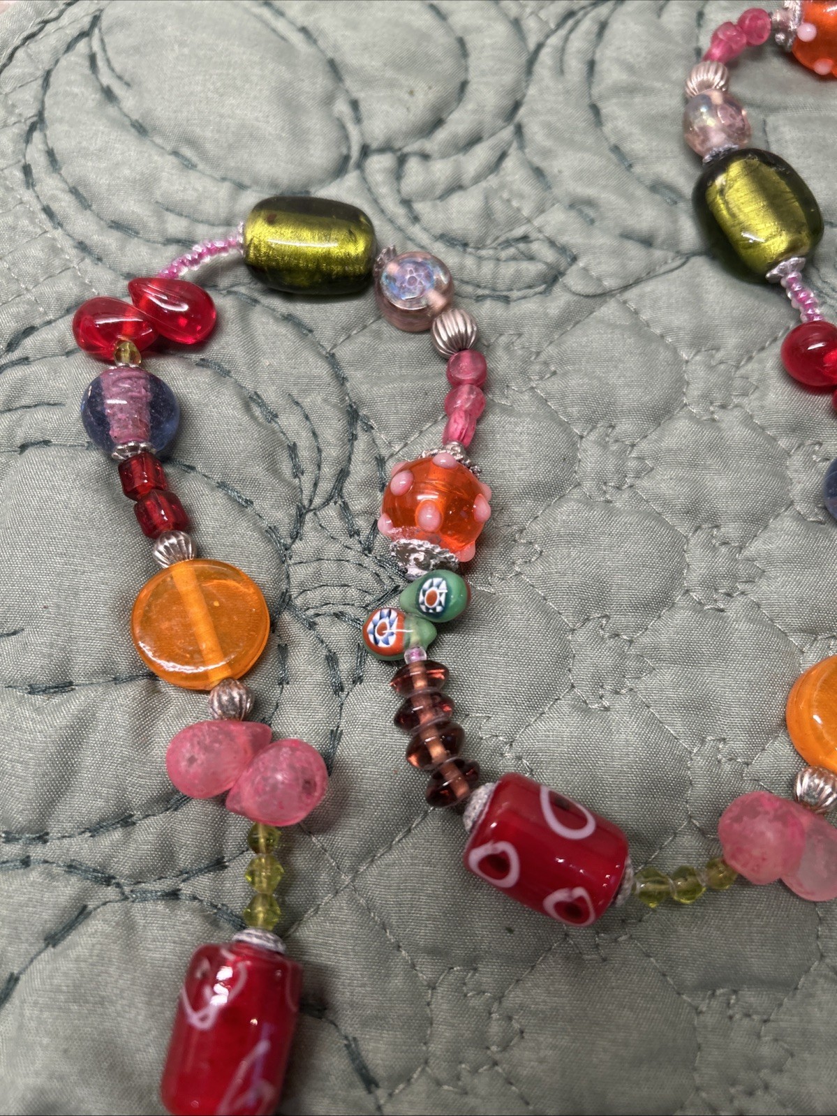 Vintage Mixed Czech Venetian Glass Beaded LONG CHAIN 49″